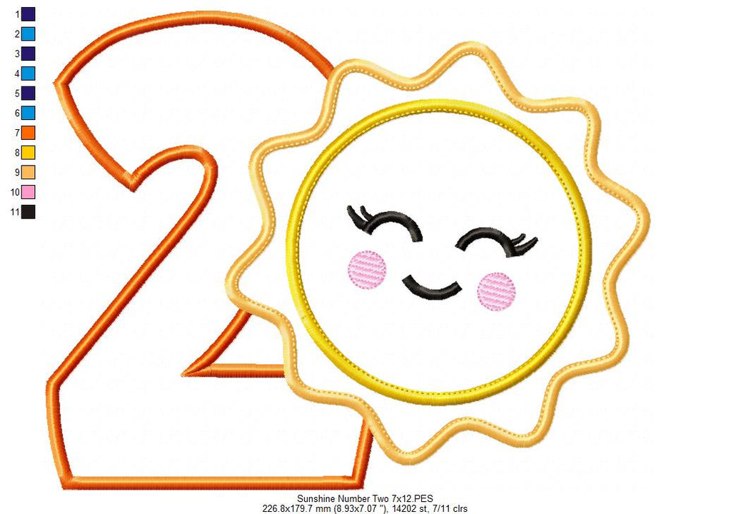 Sunshine Number 2 Two 2nd Birthday - Applique