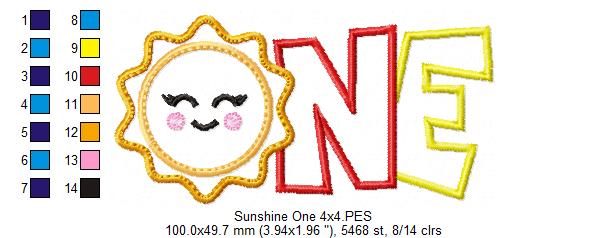 Sunshine ONE Birthday - Appliqué – Machine Embroidery Design
