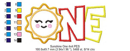 Sunshine ONE Birthday - Appliqué – Machine Embroidery Design
