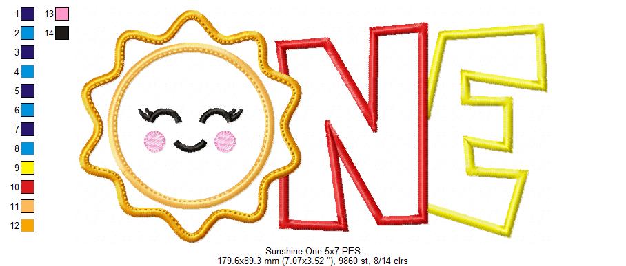 Sunshine ONE Birthday - Appliqué – Machine Embroidery Design