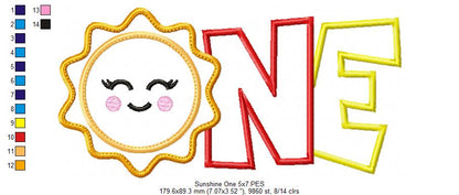 Sunshine ONE Birthday - Appliqué – Machine Embroidery Design