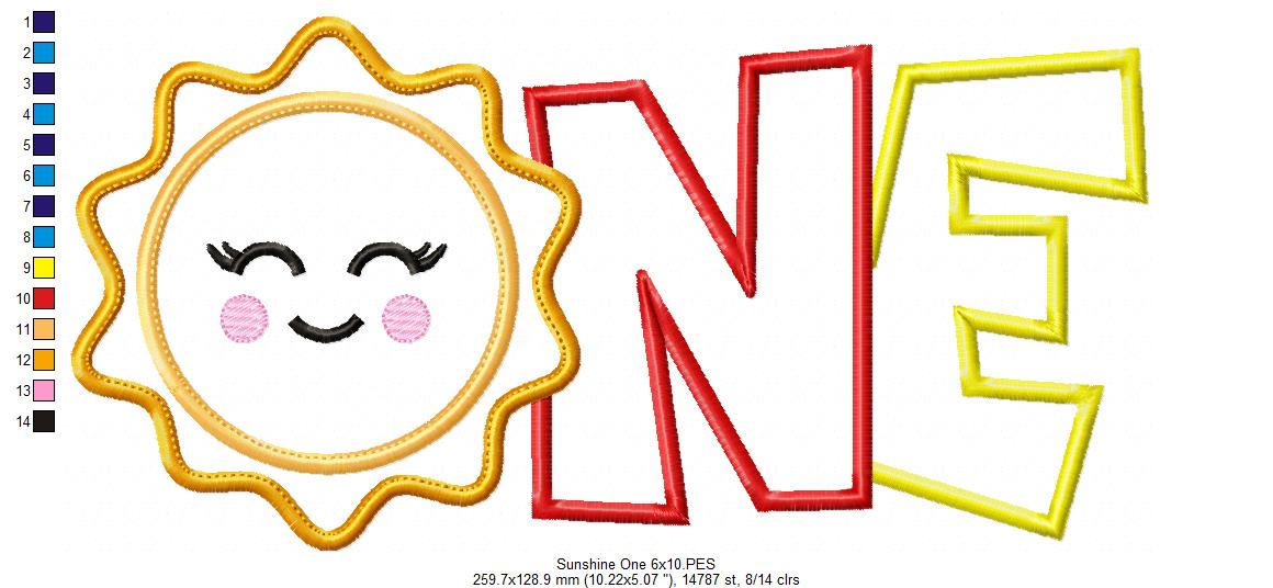 Sunshine ONE Birthday - Appliqué – Machine Embroidery Design