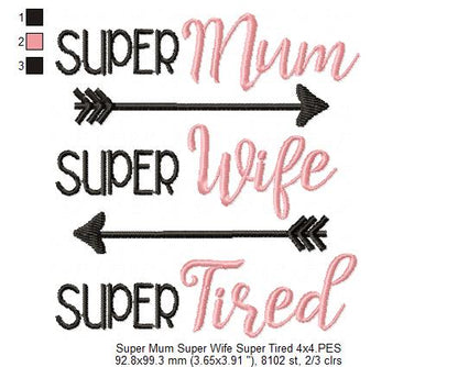 Super Mum Super Wife Super Tired - Fill Stitch
