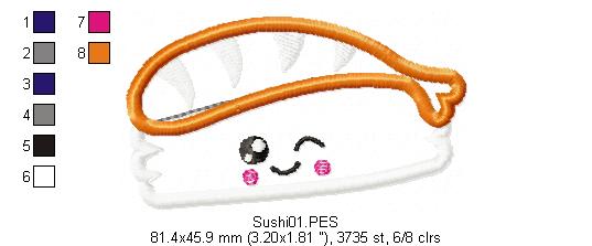 Cute Sushi - Applique - Machine Embroidery Design