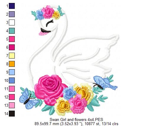 Swan Girl with Flowers - Applique