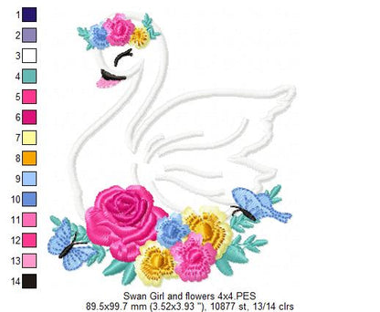 Swan Girl with Flowers - Applique