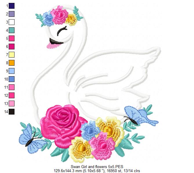 Swan Girl with Flowers - Applique