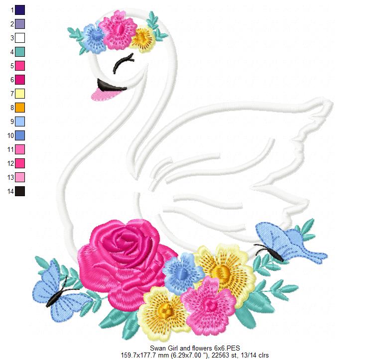 Swan Girl with Flowers - Applique