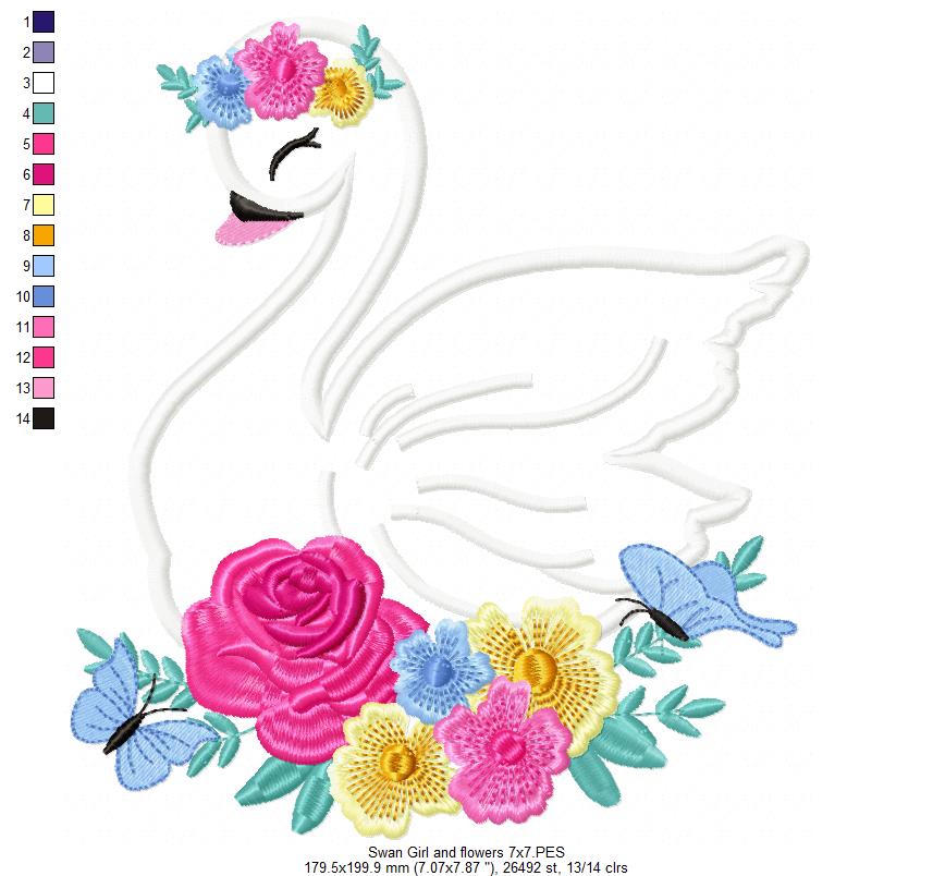 Swan Girl with Flowers - Applique