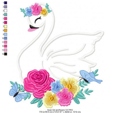 Swan Girl with Flowers - Applique