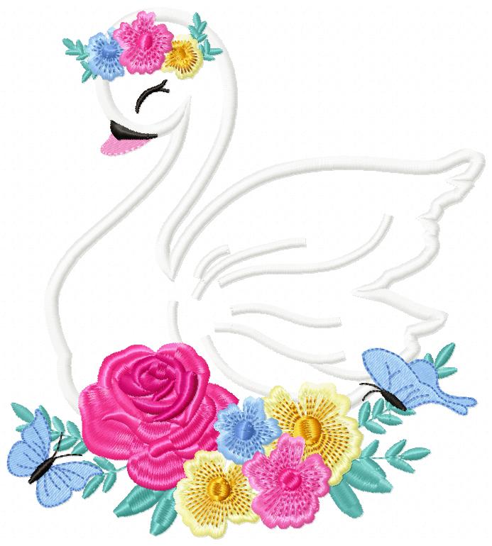 Swan Girl with Flowers - Applique
