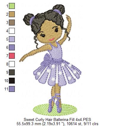 Sweet Curly Hair Ballerina - Fill & Rippled Stitch - Set of 2 designs