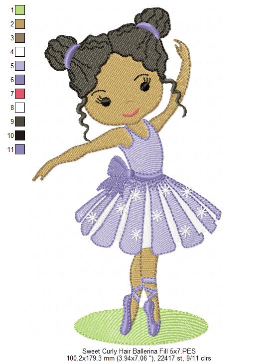 Sweet Curly Hair Ballerina - Fill & Rippled Stitch - Set of 2 designs