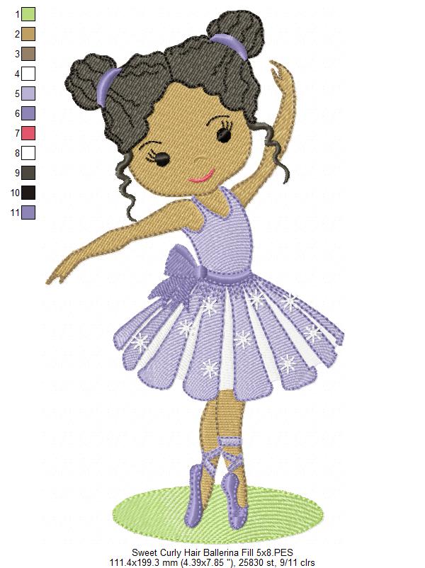 Sweet Curly Hair Ballerina - Fill & Rippled Stitch - Set of 2 designs