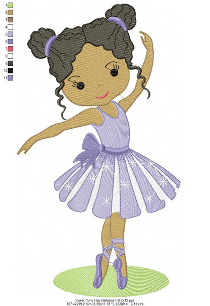 Sweet Curly Hair Ballerina - Fill & Rippled Stitch - Set of 2 designs