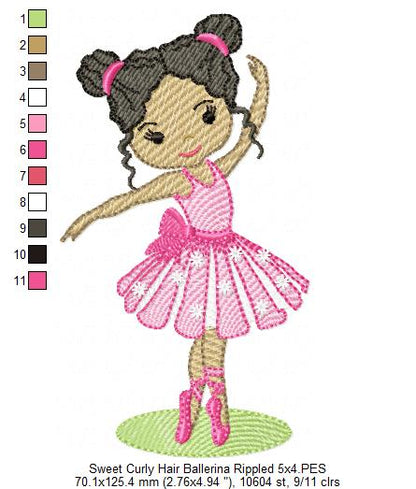 Sweet Curly Hair Ballerina - Fill & Rippled Stitch - Set of 2 designs