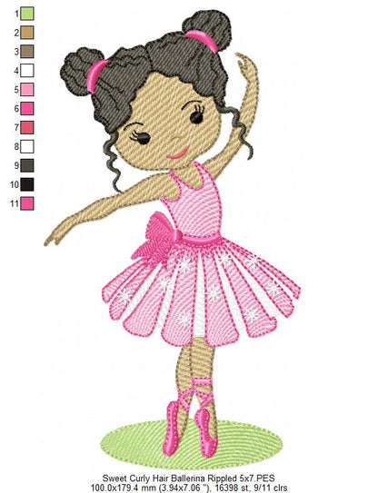 Sweet Curly Hair Ballerina - Fill & Rippled Stitch - Set of 2 designs
