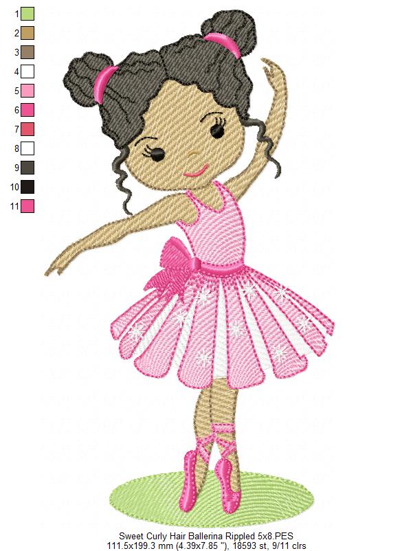 Sweet Curly Hair Ballerina - Rippled Stitch Embroidery