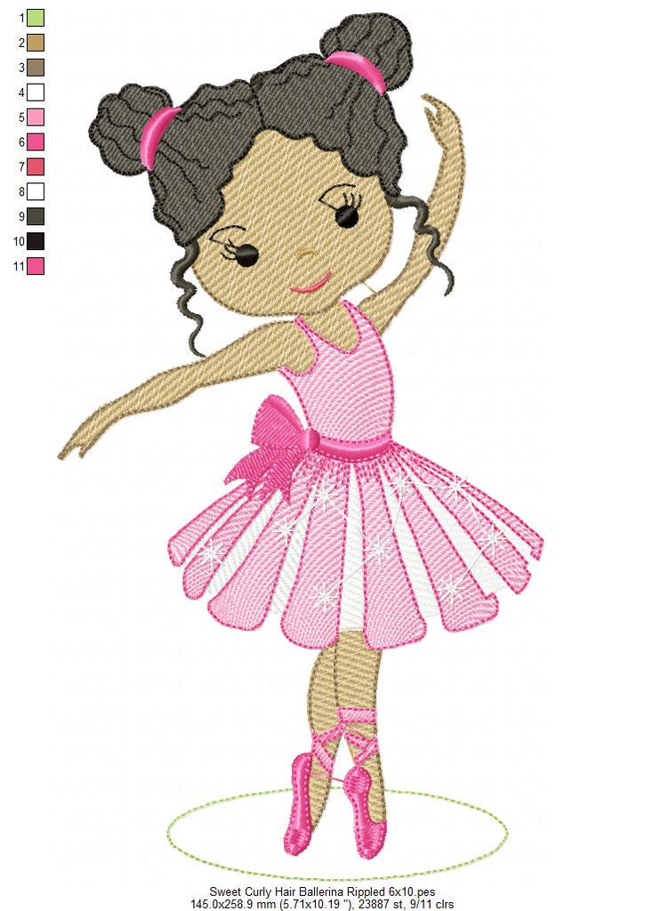 Sweet Curly Hair Ballerina - Rippled Stitch Embroidery