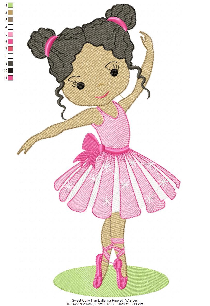 Sweet Curly Hair Ballerina - Fill & Rippled Stitch - Set of 2 designs