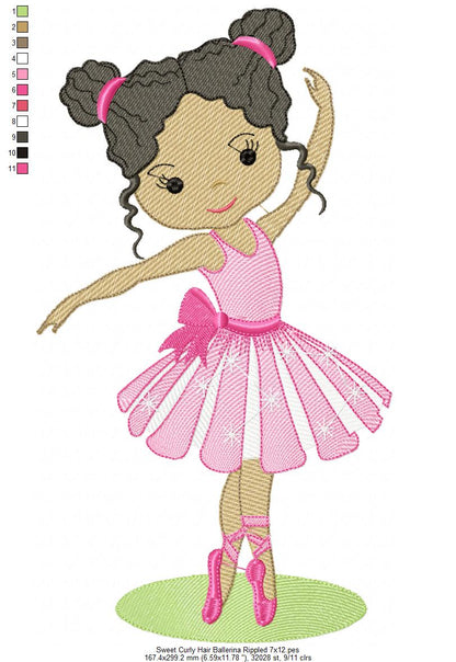 Sweet Curly Hair Ballerina - Fill & Rippled Stitch - Set of 2 designs
