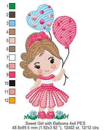 Sweet Girl with Balloons - Fill Stitch