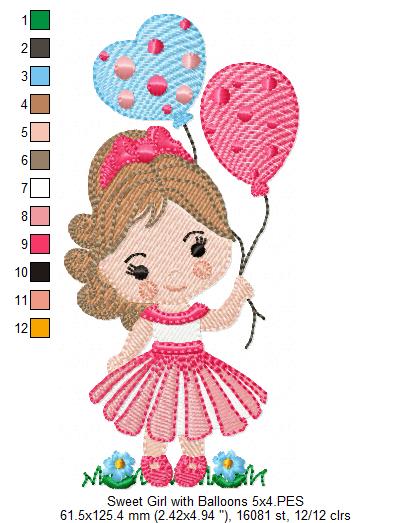 Sweet Girl with Balloons - Fill Stitch