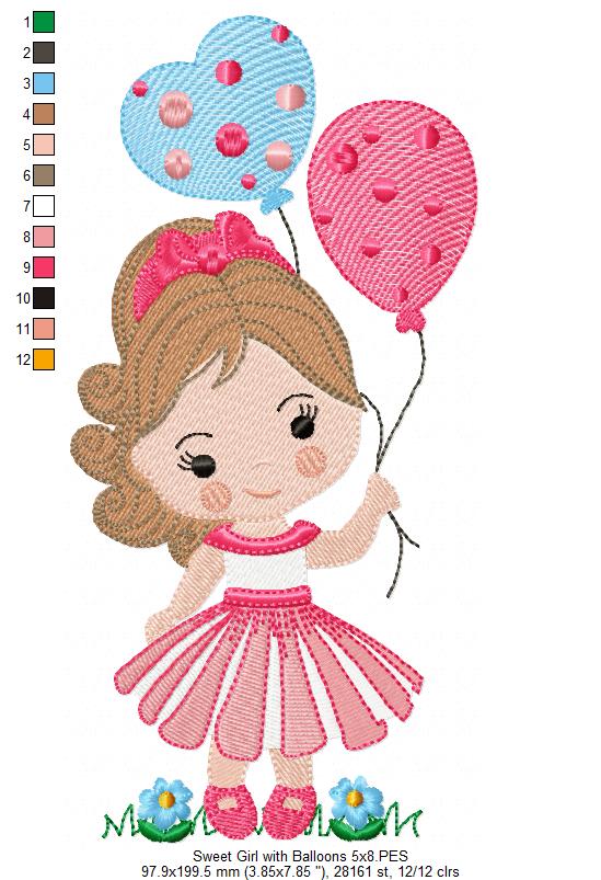 Sweet Girl with Balloons - Fill Stitch