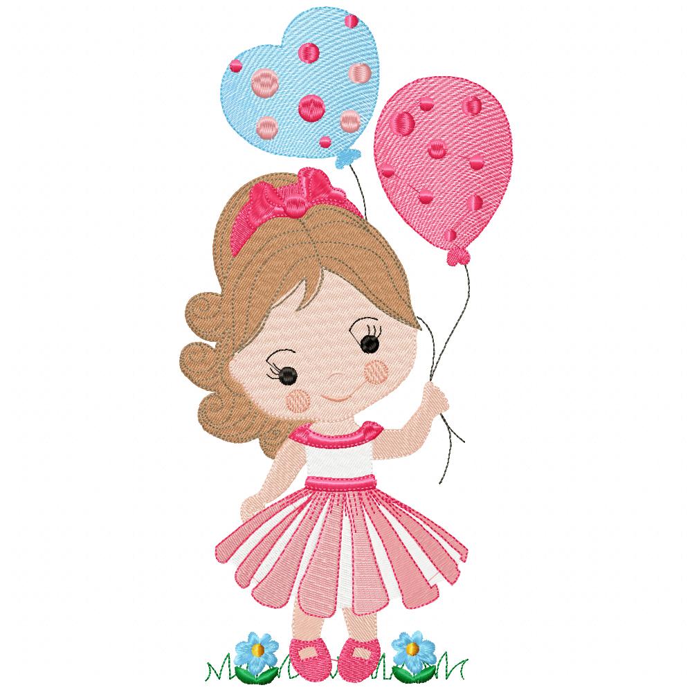 Sweet Girl with Balloons - Fill Stitch