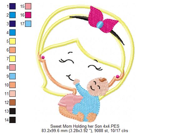 Sweet Mom Holding her Son - Applique