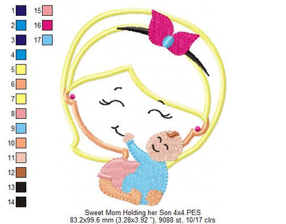 Moms Holding their Children - Applique - Set of 3 designs