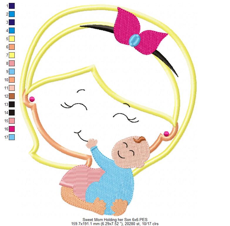 Sweet Mom Holding her Son - Applique