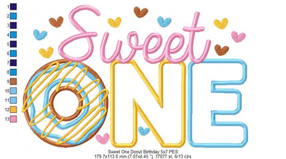 Sweet One Donut 1st Birthday - Applique