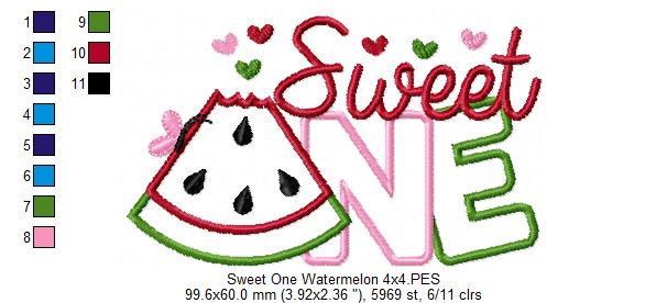 Sweet One Watermelon 1st Birthday - Applique - Machine Embroidery Design