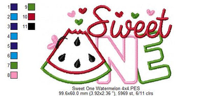 Sweet One Watermelon 1st Birthday - Applique - Machine Embroidery Design