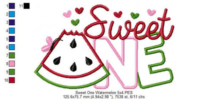 Sweet One Watermelon 1st Birthday - Applique - Machine Embroidery Design