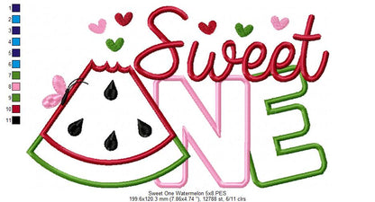 Sweet One Watermelon 1st Birthday - Applique - Machine Embroidery Design