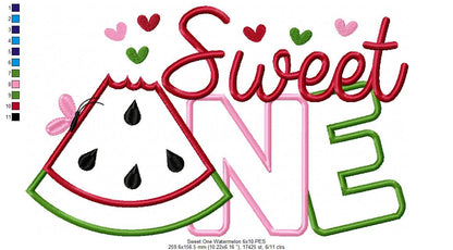 Sweet One Watermelon 1st Birthday - Applique - Machine Embroidery Design