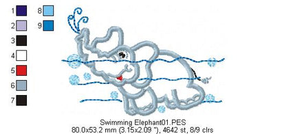 Swimming Elephant - Applique - Machine Embroidery Design