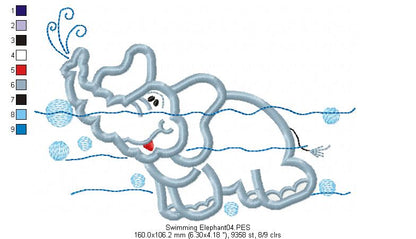 Swimming Elephant - Applique - Machine Embroidery Design