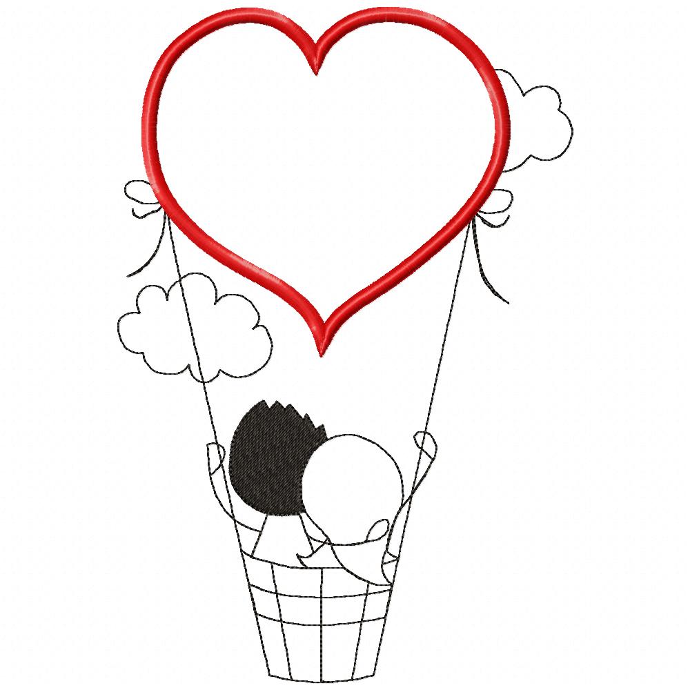 Sweet Heart Hot Air Balloon Appliqué – Appliqué – Machine Embroidery Design