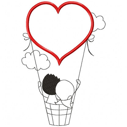 Sweet Heart Hot Air Balloon Appliqué – Appliqué – Machine Embroidery Design