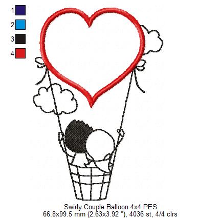 Sweet Heart Hot Air Balloon Appliqué – Appliqué – Machine Embroidery Design