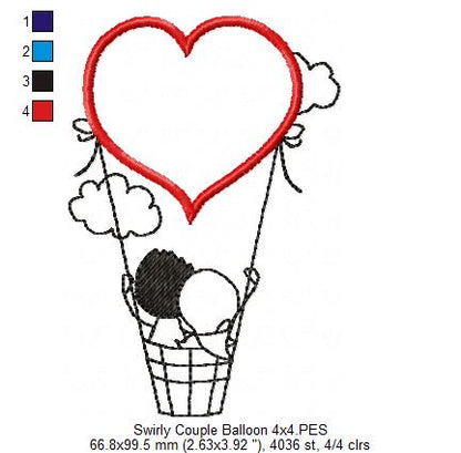 Sweet Heart Hot Air Balloon Appliqué – Appliqué – Machine Embroidery Design