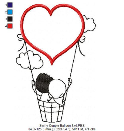 Sweet Heart Hot Air Balloon Appliqué – Appliqué – Machine Embroidery Design