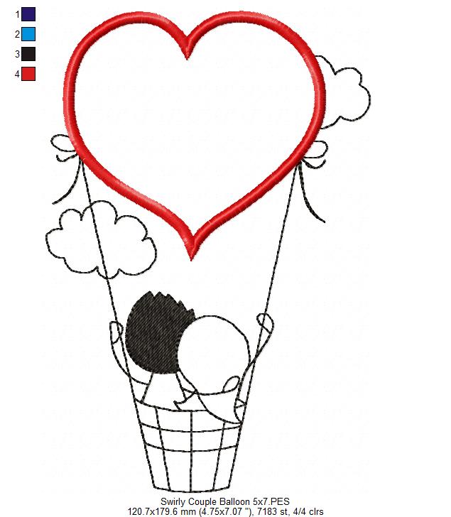 Sweet Heart Hot Air Balloon Appliqué – Appliqué – Machine Embroidery Design