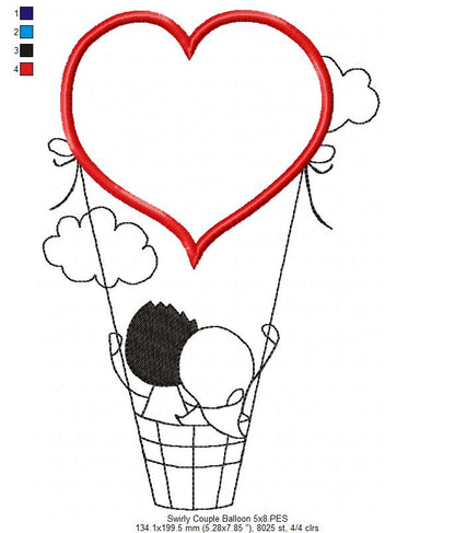 Sweet Heart Hot Air Balloon Appliqué – Appliqué – Machine Embroidery Design