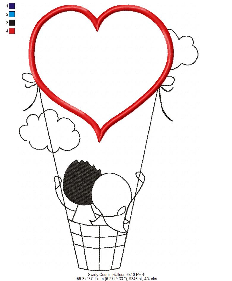 Sweet Heart Hot Air Balloon Appliqué – Appliqué – Machine Embroidery Design