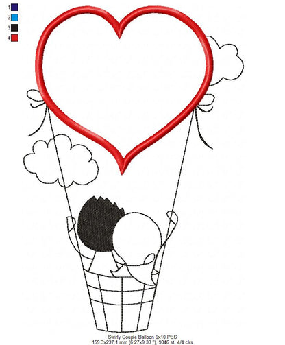 Sweet Heart Hot Air Balloon Appliqué – Appliqué – Machine Embroidery Design