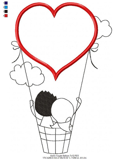 Sweet Heart Hot Air Balloon Appliqué – Appliqué – Machine Embroidery Design